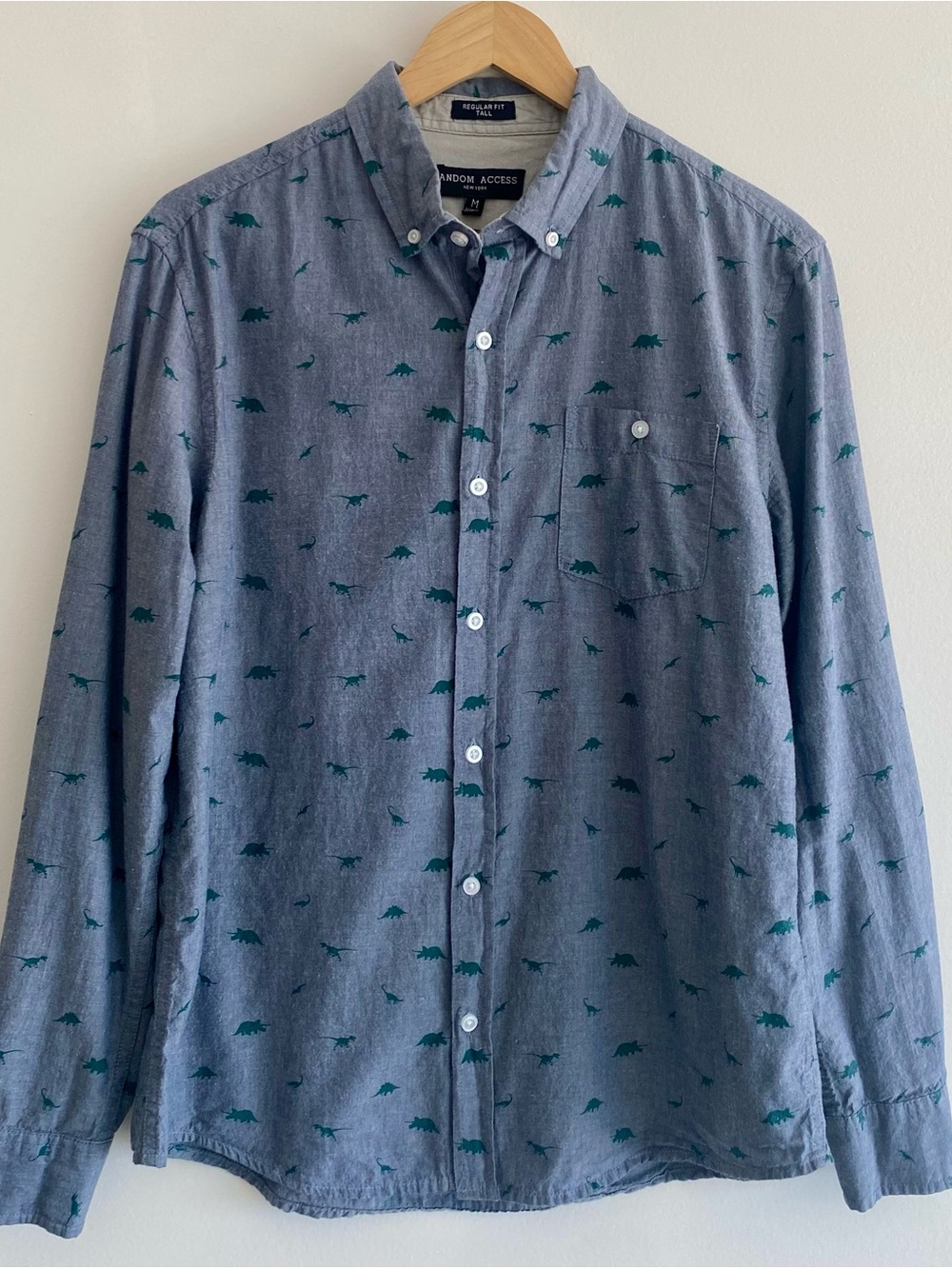 Random Access NY men’s dinosaur print long sleeve button down shirt - size M